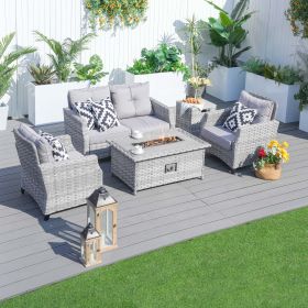 Direct Wicker Fire Pit Table With Chair Rattan Wicker Sofa Set out Door Furniture Garden Set - Grey