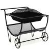 Outdoor Wood Burning Fire Pit with Log Storage Rack and Wheels - Black