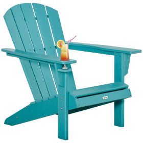 HDPE All-Weather Outdoor Adirondack Chair with Cup Holder, Fire Pit Chair for Backyard, Deck, Lawn, Garden, 330lbs Capacity, Light Blue - as Pic