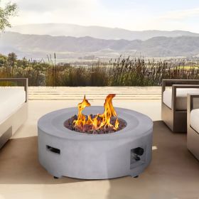 Diameter 30 Inch x 11 Inch Round Faux Concrete Texture Propane Gray Fire Pit With PVC Weather Cover - as Pic