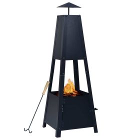 Fire Pit Black 13.8"x13.8"x39" Steel - Black