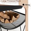 Outdoor Wood Burning Fire Pit with Log Storage Rack and Wheels - Black